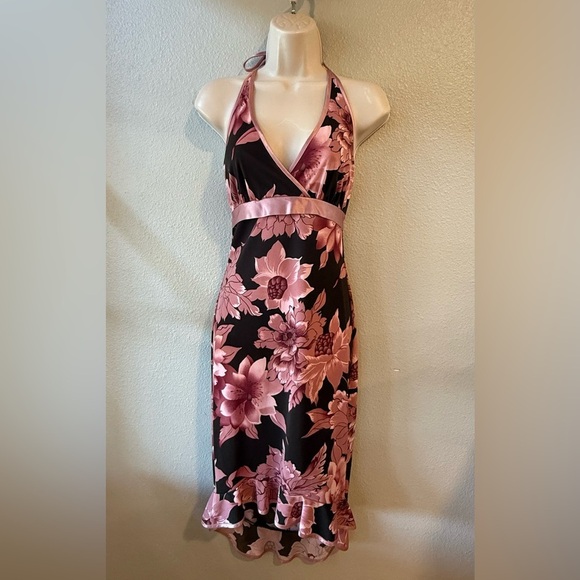 Speechless Women's Y2K Floral Halter Dress in Pink and Brown Size Small Romantic - Picture 1 of 11